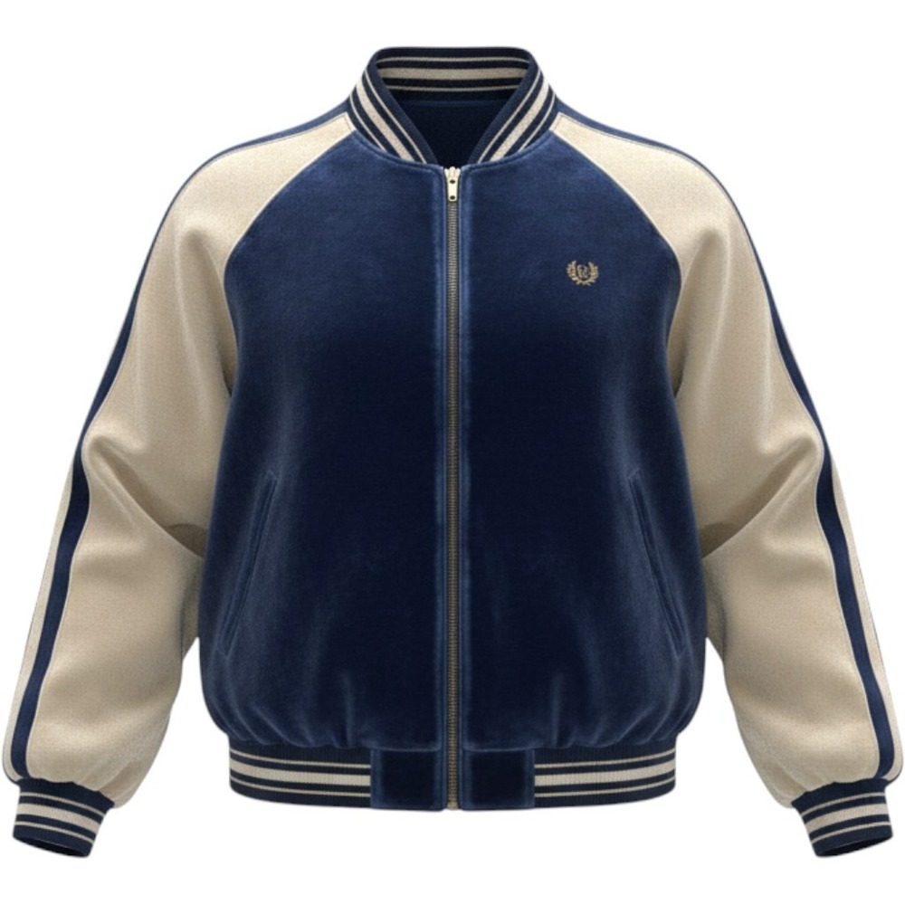 VTG 90's Givenchy Activewear Reversible Bomber Jacket 1X Navy Tan Silk Velour